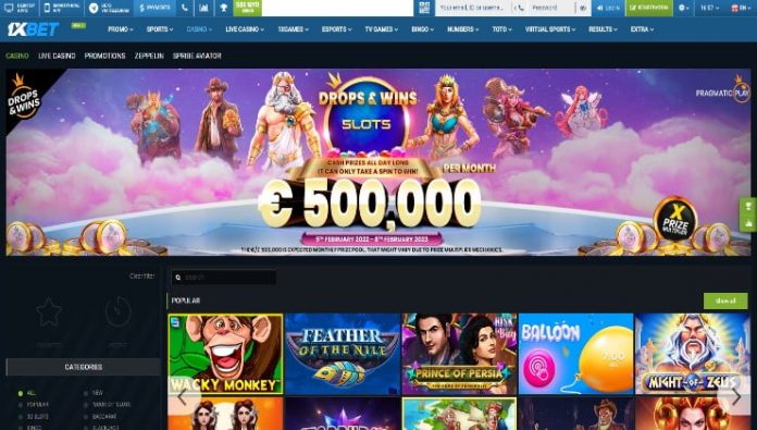 Casino homepage at the 1xBet platform