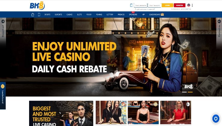 Casino homepage of the BK8 site