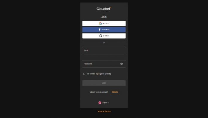 The sign up form at Cloudbet
